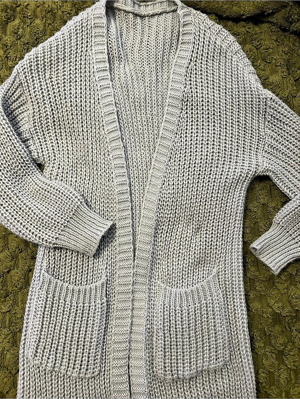 Gray Knit Long Cardigan